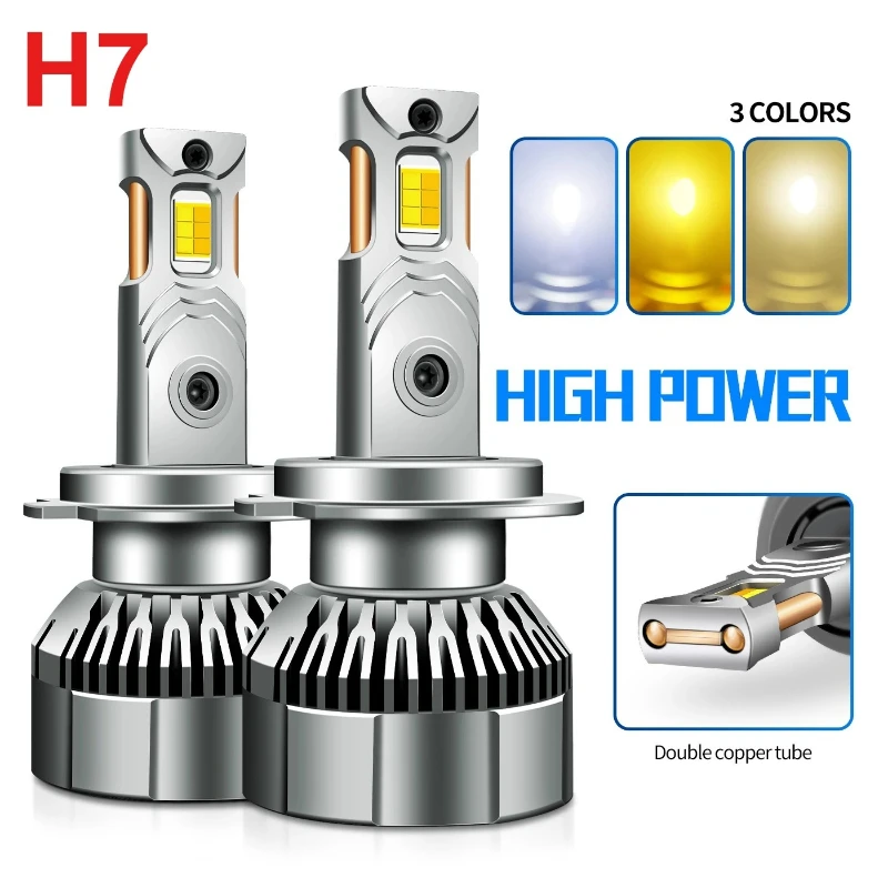 2PCS H7 LED 50000LM 120W 헤드라이트 12V 3000K-6500K 3색 전구 자동차용 LED H7 Canbus 팬 터보 라이트 포함