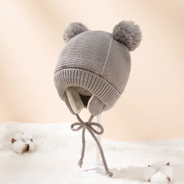 Sevimli örgü şapka ponpon bebek şapka kalın sıcak bebek kız erkek şapka  bere kış kulak sıcak çocuklar şapka bebek kaput Muts için yenidoğan bebek -  AliExpress