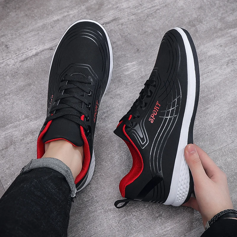 Mode fritidssko Herre udendørs tennissneakers Lette Komfortable snøresko PU-træner størrelse mindre end normalt_voghion.com