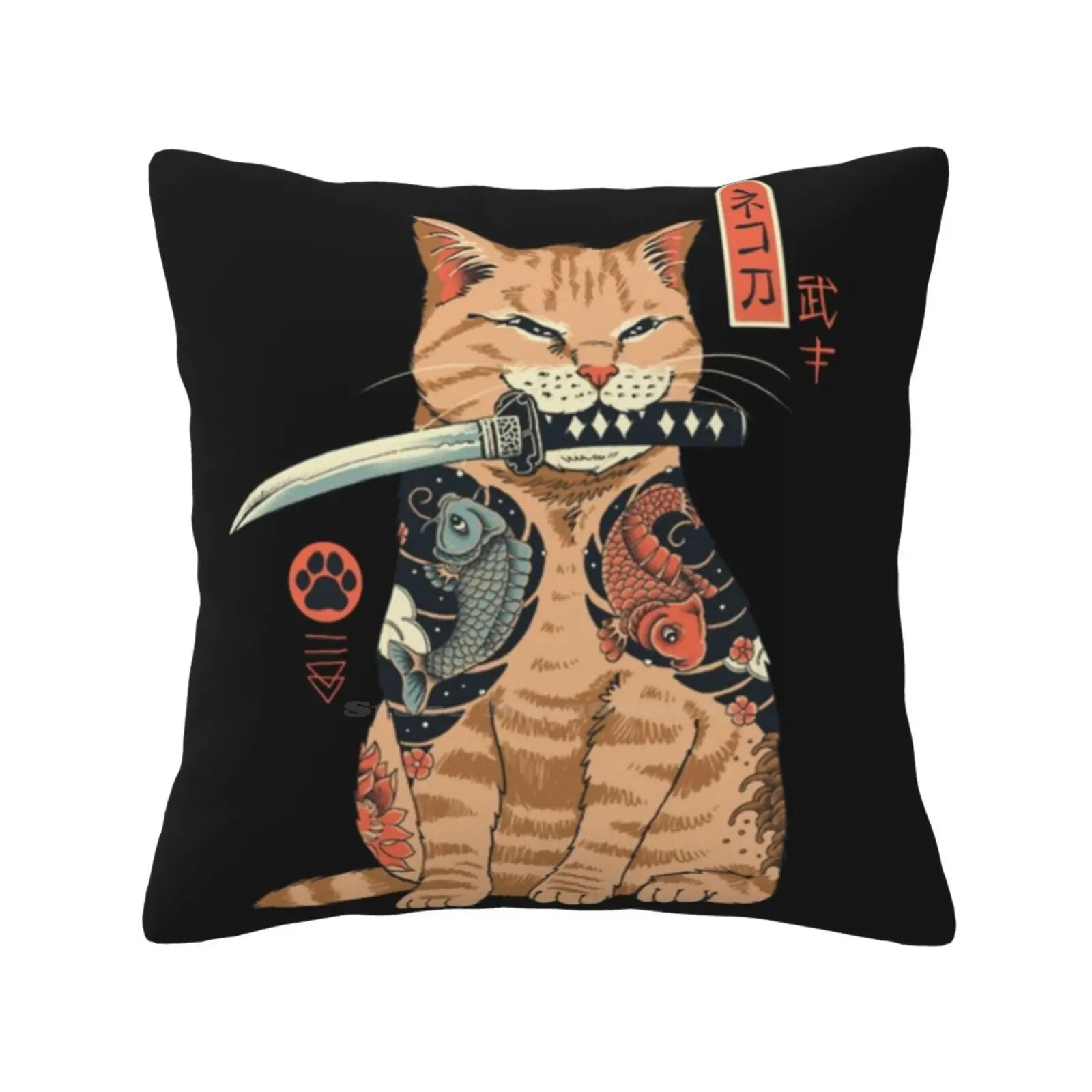 Katana Cat Vintage Funny Cute Decor Square Federa Gatti Yakuza Katana Vintage Catana Original Art Animals Animali Domestici