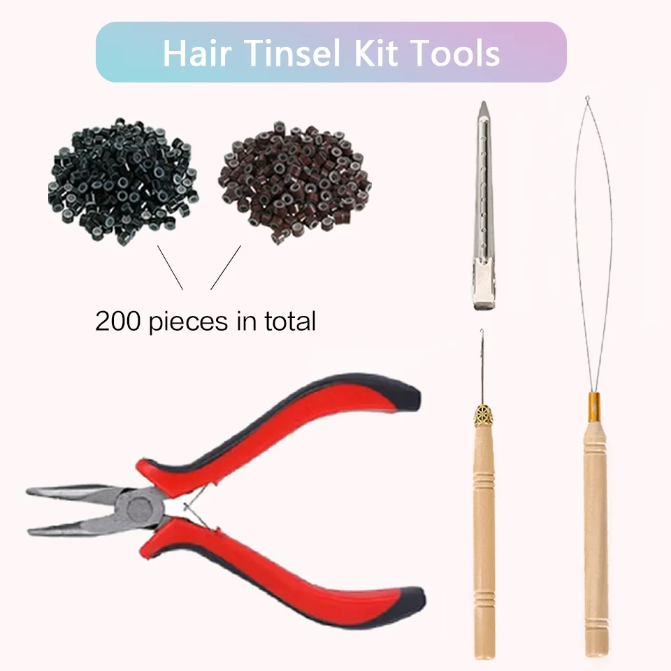 48 Inch Synthetic Hair Tinsel Kit With Tool 1200 strands Tinsel Hair Extensions 12 Colors Fairy Sparkling Shiny hair extensions