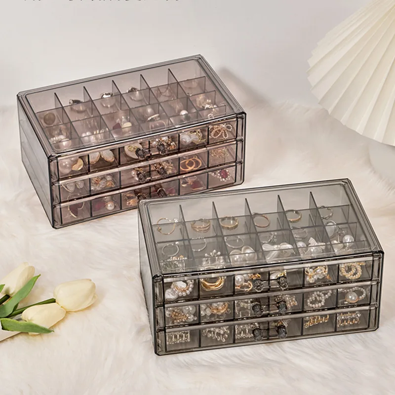 

72 Grid Transparent Jewelry Rings Storage Box Large-capacity Three Layers Organizing Box Earrings Necklace Dustproof Drawer Box