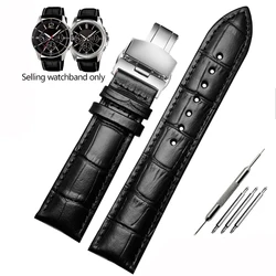 Premium Cowhide Leather Watch Strap - Business Style Bracelet, Available in 18mm, 20mm, 22mm - 22mm (Black - silver B)