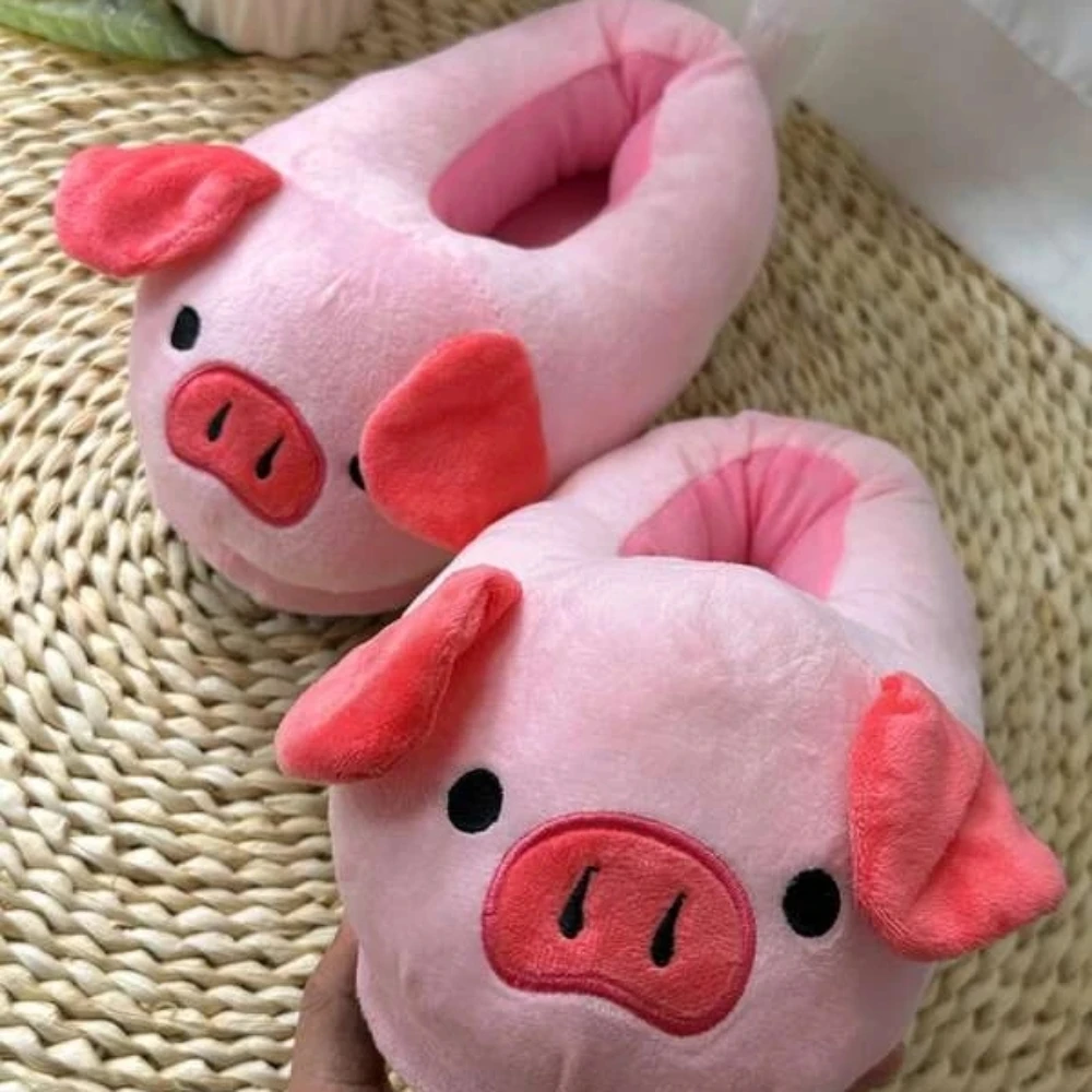 Cute Pig Winter New Women Slipper Heel Cover Warm Slippers Soft Fur Warm Indoor Comfortable Home Fluffy Home Slippers Shoes