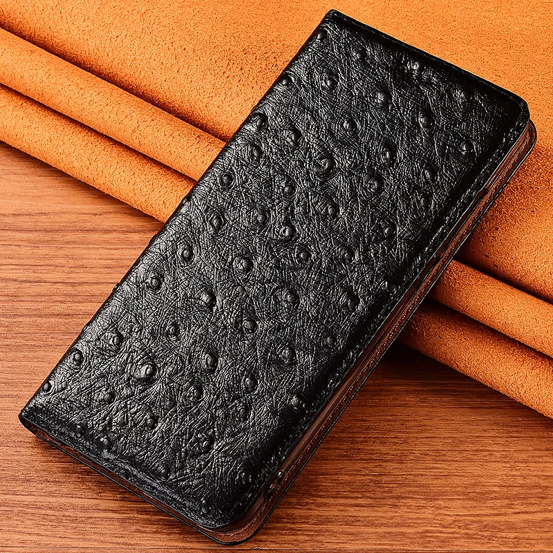 Ostrich Veins Genuine Leather Case Cover For Samsung Galaxy S7 edge S8 S9 S10 S20 S21 S22 FE Plus Lite Ultra Wallet Flip Cover