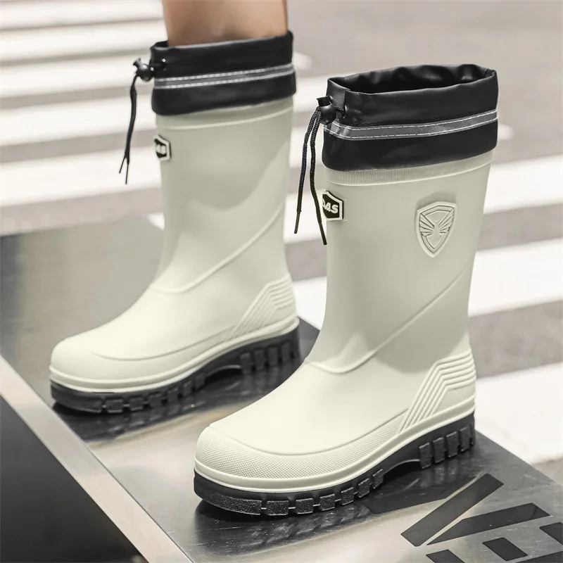 Bottes de pluie homme mi-mollet style allemand semelle épaisse pour pêche décontractée
