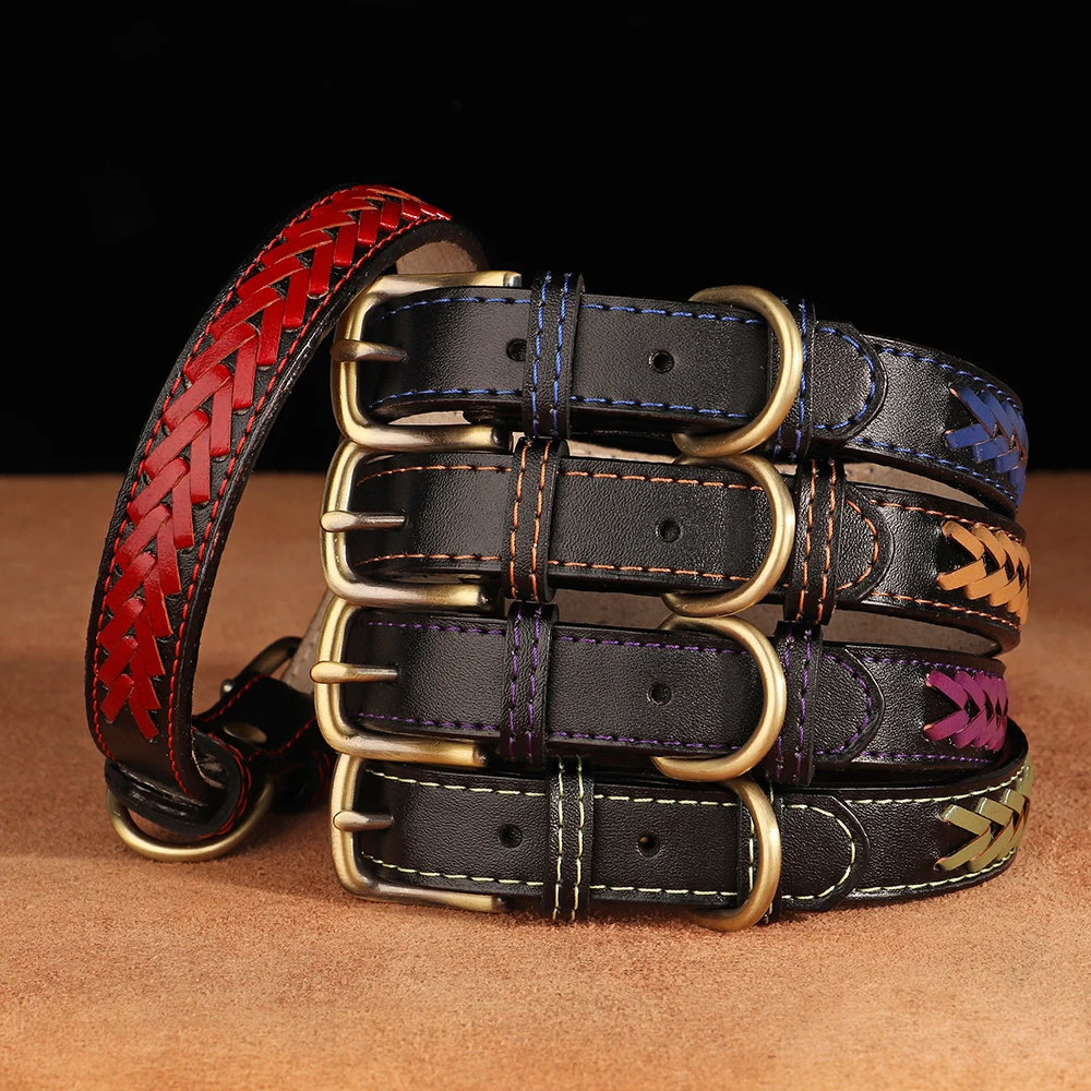 High Quality Leather Dog Braided Durable Pet Collars - PeticaDeals