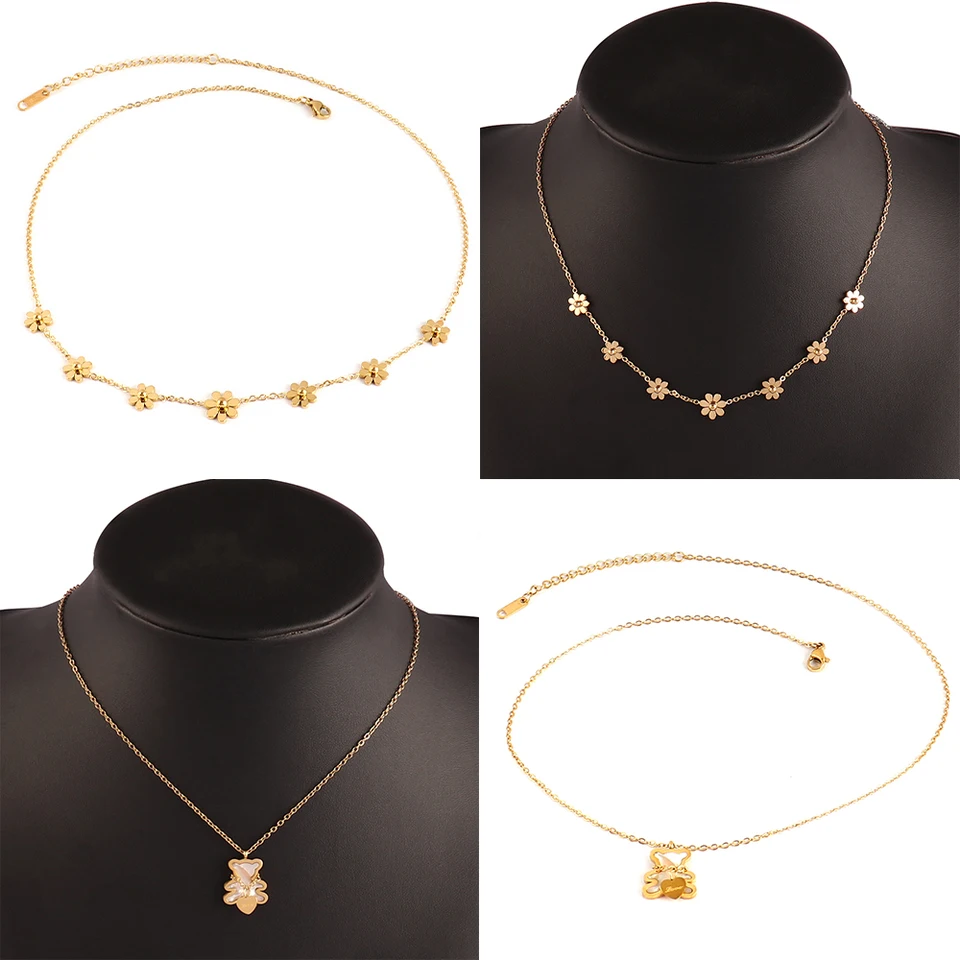 Collana Alla Moda In Acciaio Inossidabile Per Donna Collana Con Ciondolo A Forma Di Farfalla Con Fiore Color Argento Dorato Gioielli Con Collana A Catena Girocollo - Foto 4