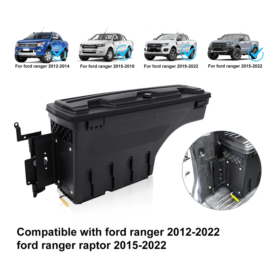 Cassetta Degli Attrezzi Swing Case Per Ford Ranger Raptor Wildtrak T9 (2023-2026) - Girevole 180°, Impermeabile, In ABS, Portata 35 Kg - Lato Passeggero