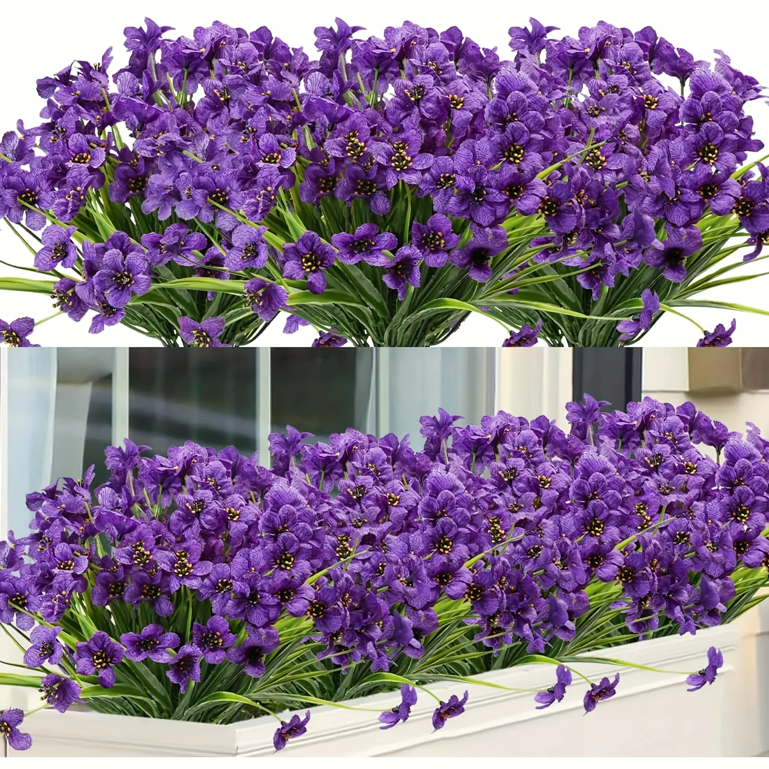 6pcs Vibrant Artificial Violet Flowers-UV Resistant, No Fade, Realistic Petals for Indoor Outdoor Hanging Decor, Spring Summer