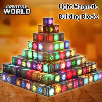 Light Magnetic Mine World Building Blocks – STEM Montessori Sensory Cube Set 1