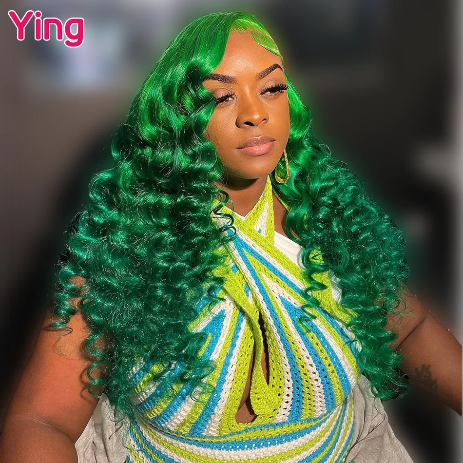 Ying Hair Green Colored 12A Brazilian Curly Wave 13x4 Lace Front Wig  Pre-Plucked 13X6 Transparent Lace Frontal Human Hair Wig