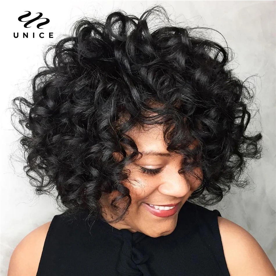 Unice Hair Short Loose Curly Wigs Brazilian Hair Bouncy Waves Pixie Cut Wig  Fluffy Curls Bob Wig For Women Human Hair Wigs - Full Machine Wigs -  AliExpress