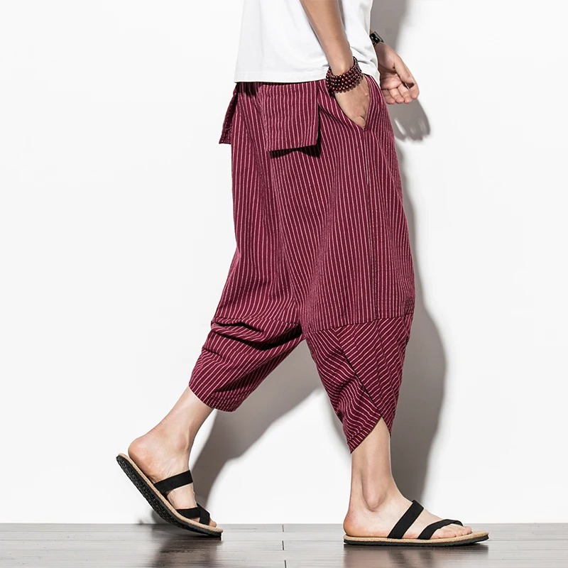 

Baggy Cotton Harem Pants Men 2022 Summer Japanese Vintage Striped Women Hip Hop Plus Size Wide Leg Pantalon