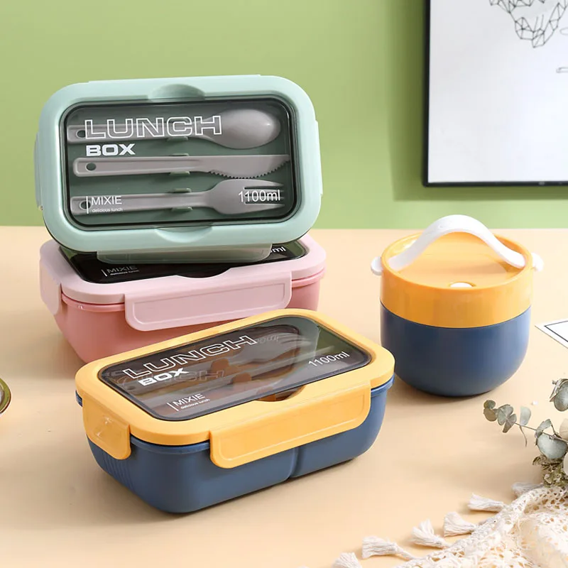 Lunch Box For Adults and Student 3 Grids Leakproof Microwaveable Seal Bento Box With Fork Spoon and Knife 1100ML bento lunch box food lunch box lunch box