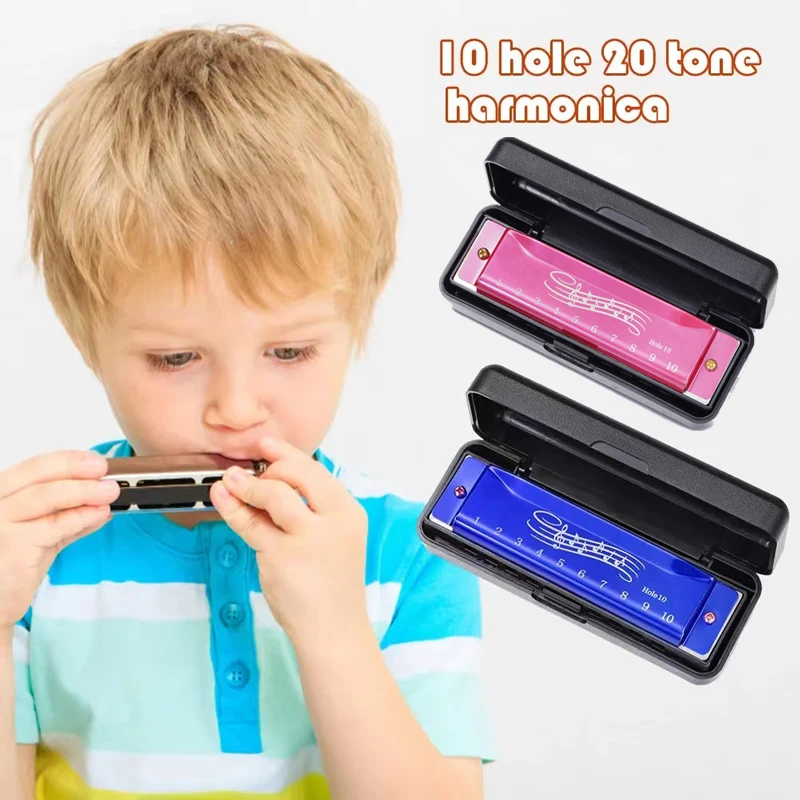 

Harmonica Musical Instruments Key 10 Holes 20 Tone Blue Mouth Organ Children's Early Education Harp Music Toy With Box For Kids