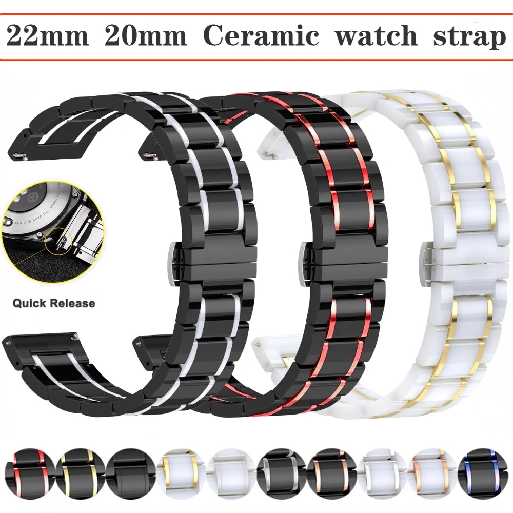 

Ceramic watch strap For Samsung Galaxy watch 3 4 5 Amazfit GTR Luxury Bracelet Replacement Wristband For Huawei watch GT 2/3 Pro