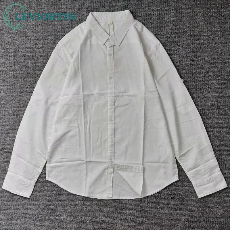 Comfortable Stylish Men\'s Long-Sleeve Cotton-Linen Shirt with Classic Collar Youthful Flaxen Design Tops