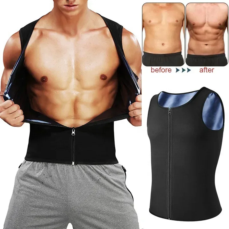 

Zipper Shirt Sauna Fat Tops Fitness Tank Vest Waist Workout Sweat Thermo Gym Shapewear Shaper Burning Slimming Trainer Men