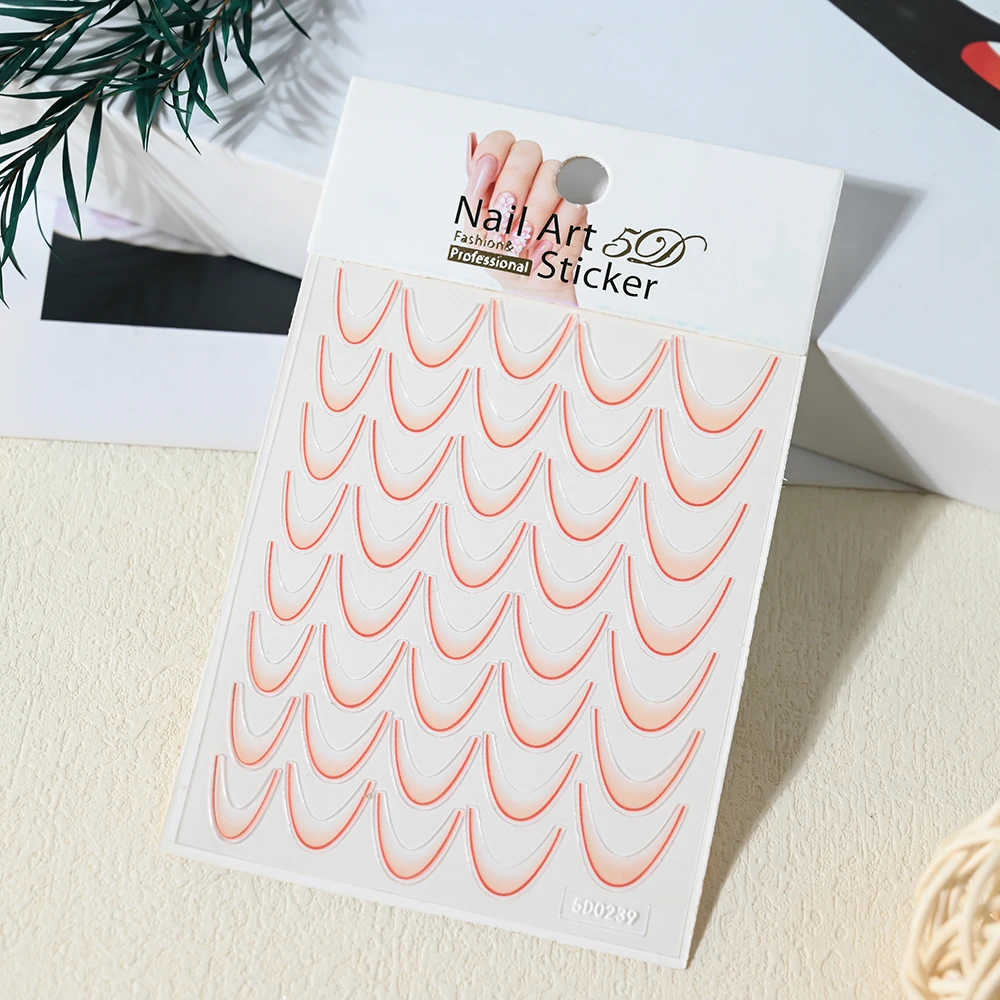French Gradient Nail Sticker 3D - Crescent Design Nail Decal & Manicure Guide