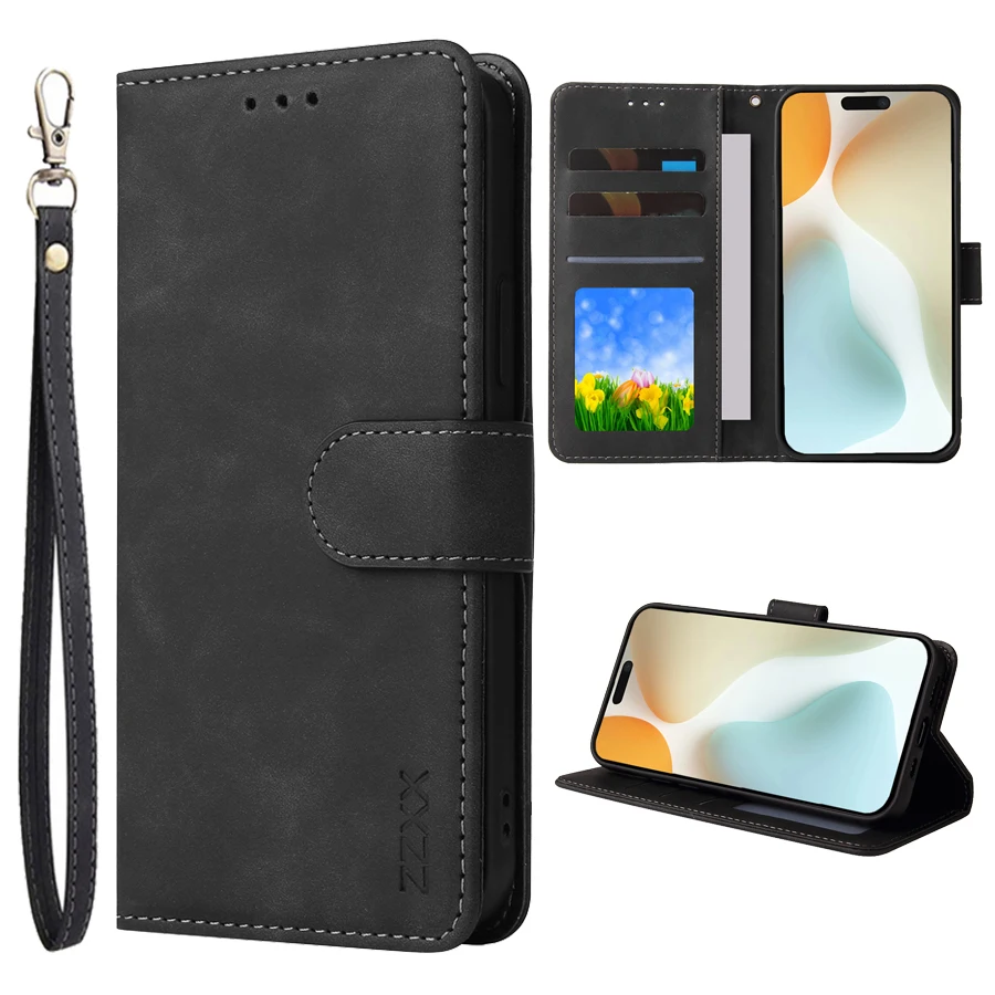 ZZXX Magnetic Flip Leather Wallet Case with Card Slot, Photo Frame, and Kickstand