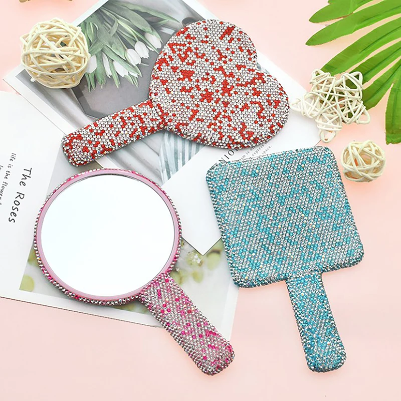 

Luxury Diamond Hand Mirror Love Heart Mirror Female Handle Makeup Cosmetic Beauty Tools Handheld Vanity Make Up Mirror for Girls