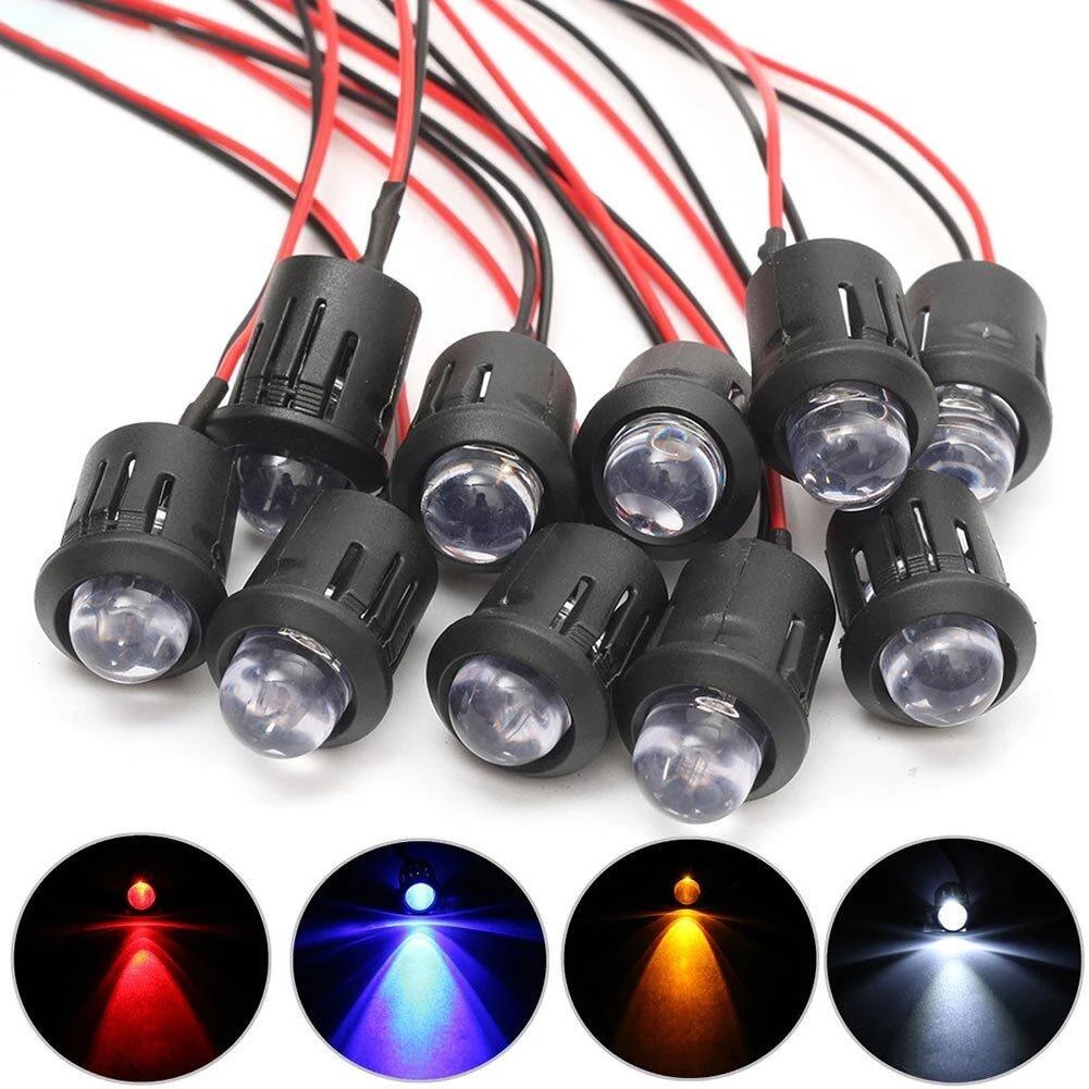 10Pcs/lot LED Light Lamp 12V 10mm Pre-Wired Constant Bright Water Clear Emitting LED Diode Bulbs With Plastic Shell