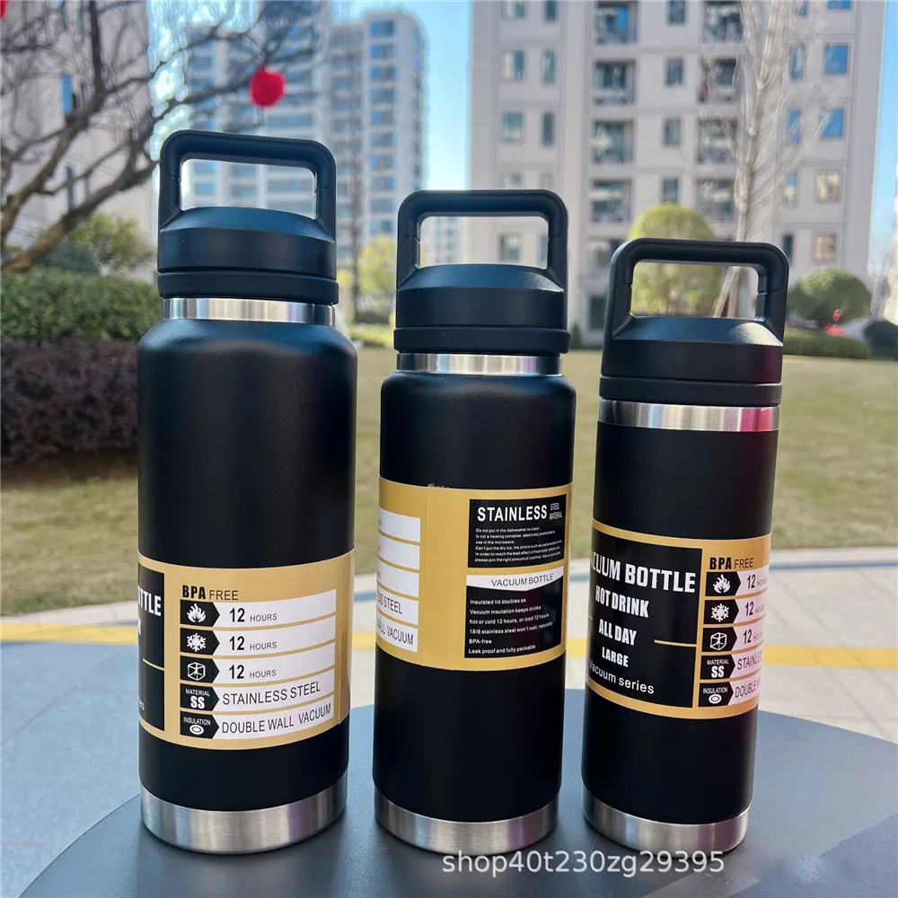 800ml 1100ml Wide Mouth Water Bottle Insulated Water Mugs Stainless Steel Handle Drinking Bottle Portable Leakproof Gym Fitness