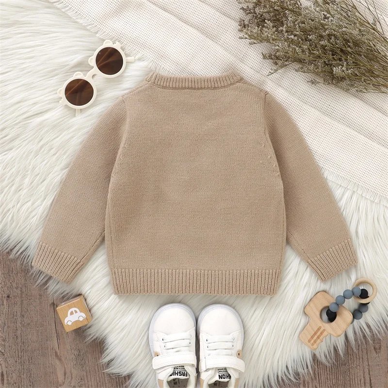 Description Picture 2 of itemBaby Boy Girl Knit Sweater Bear Embroidery Crew Neck Long Sleeve Pullover Tops for Fall Winter