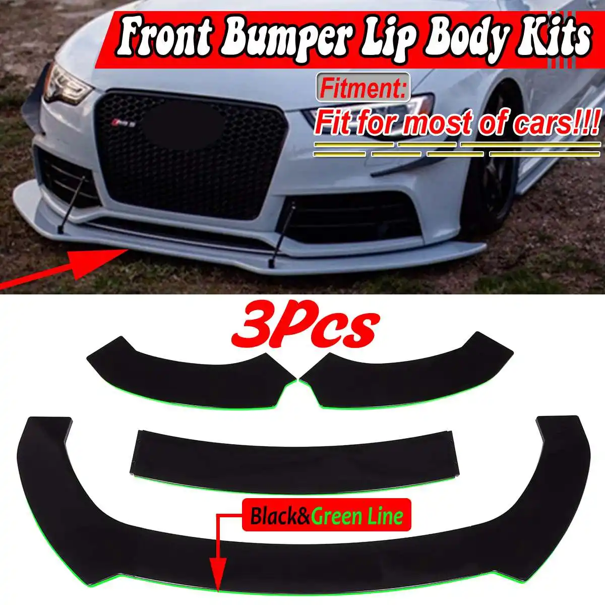 

Универсальный Спойлер-диффузор из АБС-пластика для переднего бампера Audi A4 A5 A6 A8, BMW, Ford, VW, 3 шт.