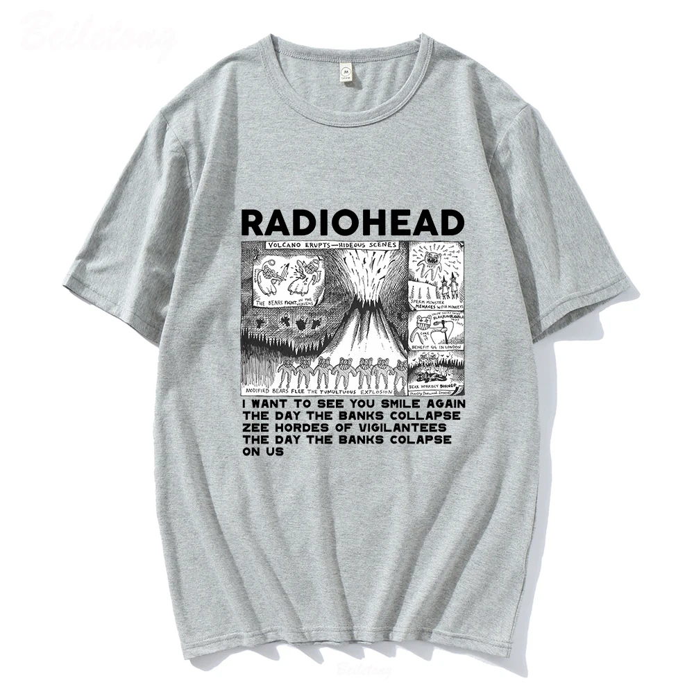 Radiohead Vintage Hip Hop Rock Band Music Print Harajuku Camisetas Black T Shirts Graphic Short Sleeve Polyester Women's T-shirt