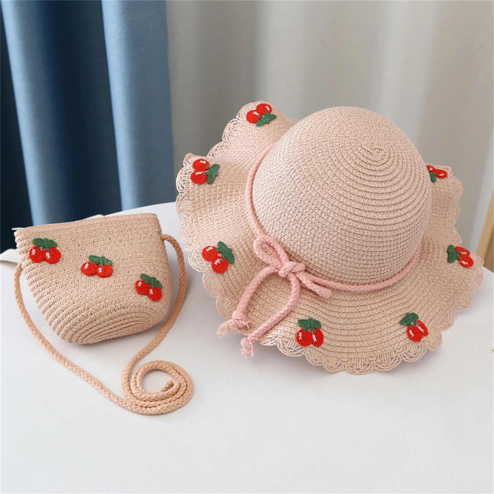 Wild Stocking Hat Hat Bag Set Woven Wide Straw Hats Girls Kids Sun Hats Summer Beach Straw Woven Pocket бейсболка детская