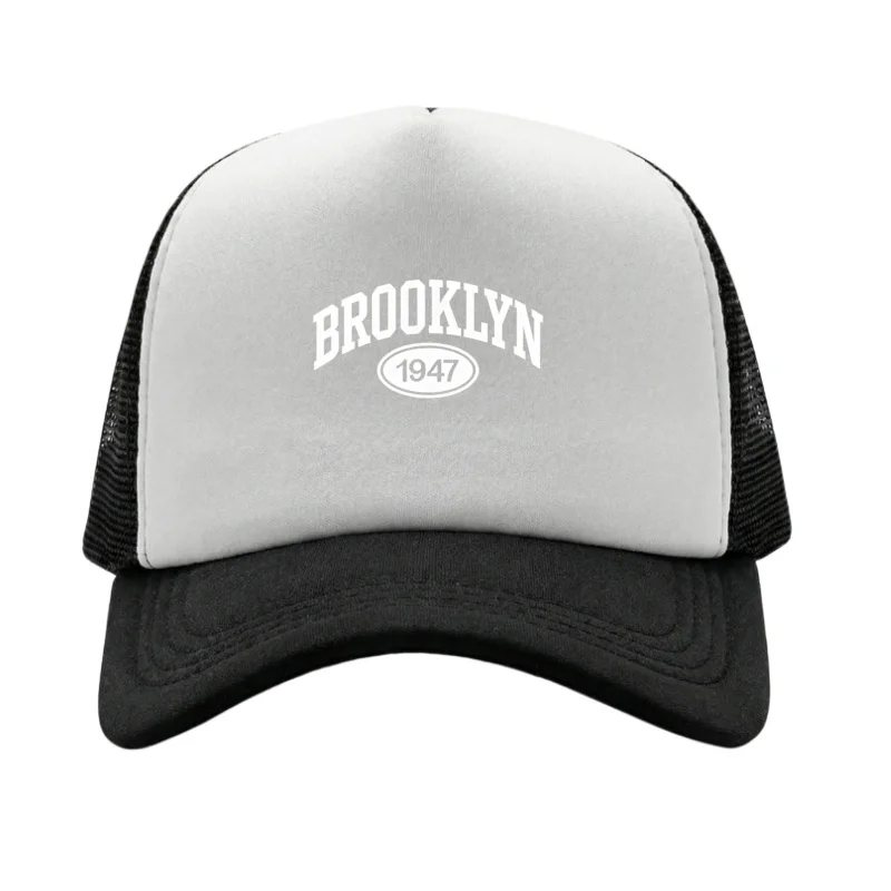 Gorra de béisbol ajustable con estampado Brooklyn 1947, gorra clásica con cierre a presión, gorra de malla transpirable para golf, pesca, actividades al aire libre, protección solar