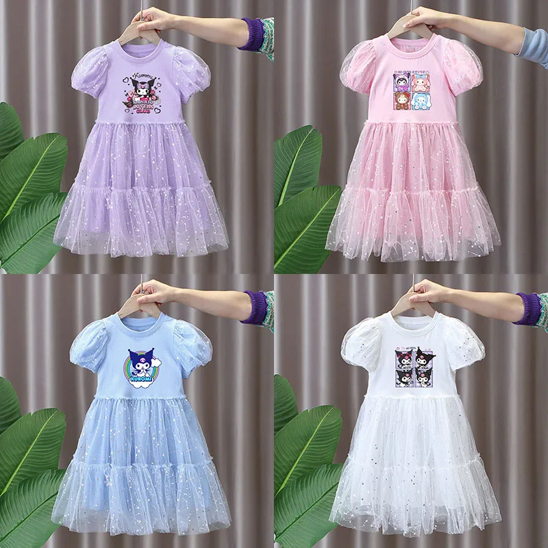 

Платье принцессы Sanrioed для девочек, милое Аниме мультяшное платье Kuromi Cinnamoroll, детская фатиновая одежда с блестками, модный подарок для детей, лето