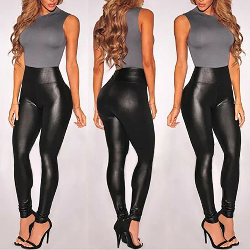 

2023 New Leather Shiny Sexy Leggings for Women Vadim 2023 Summer High Waist Black Stretchy Faux Leather Pant Mujer Leggings Ropa