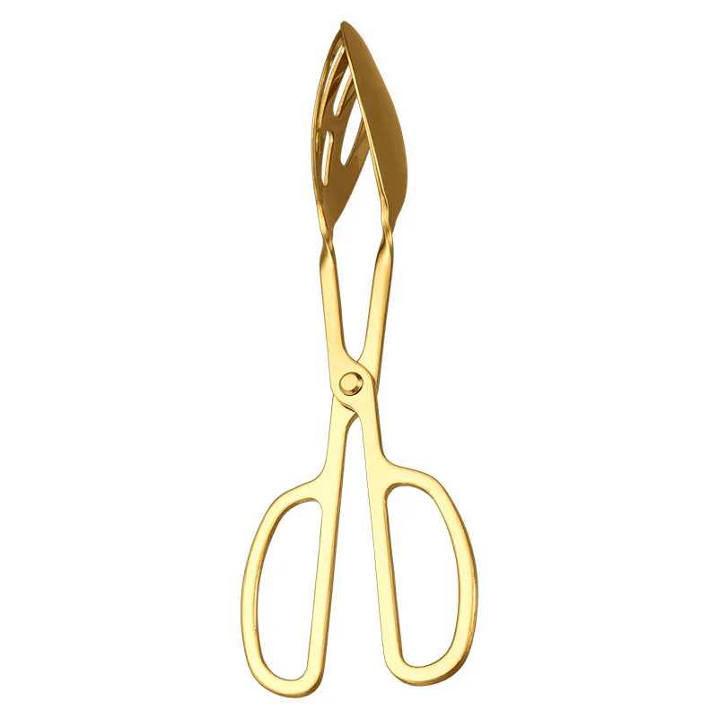 304 Stainless Steel Food Tongs Meat Salad Bread Serving Clip Golden Anti-Scald Handle Scissors Clamp Kitchen Accessories food tongs