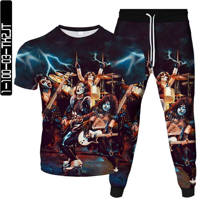 Tupac 2pac Hip Hop Music Rock Singer Kiss Band 3D Printing Tracksuit T-Shirt Pants 2Pcs Set Clothing Summer Male Oversized S-6XL 4