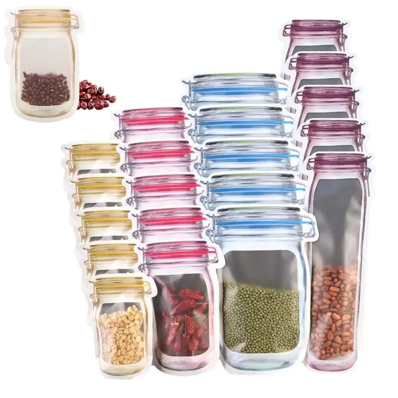 

Mason Jar Bags 20 Pcs reusable Zip Lock Bags Nuts Candy Cookies Bag Snacks Seal Fresh Food Storage Bag Sealed Kitchen Organizer