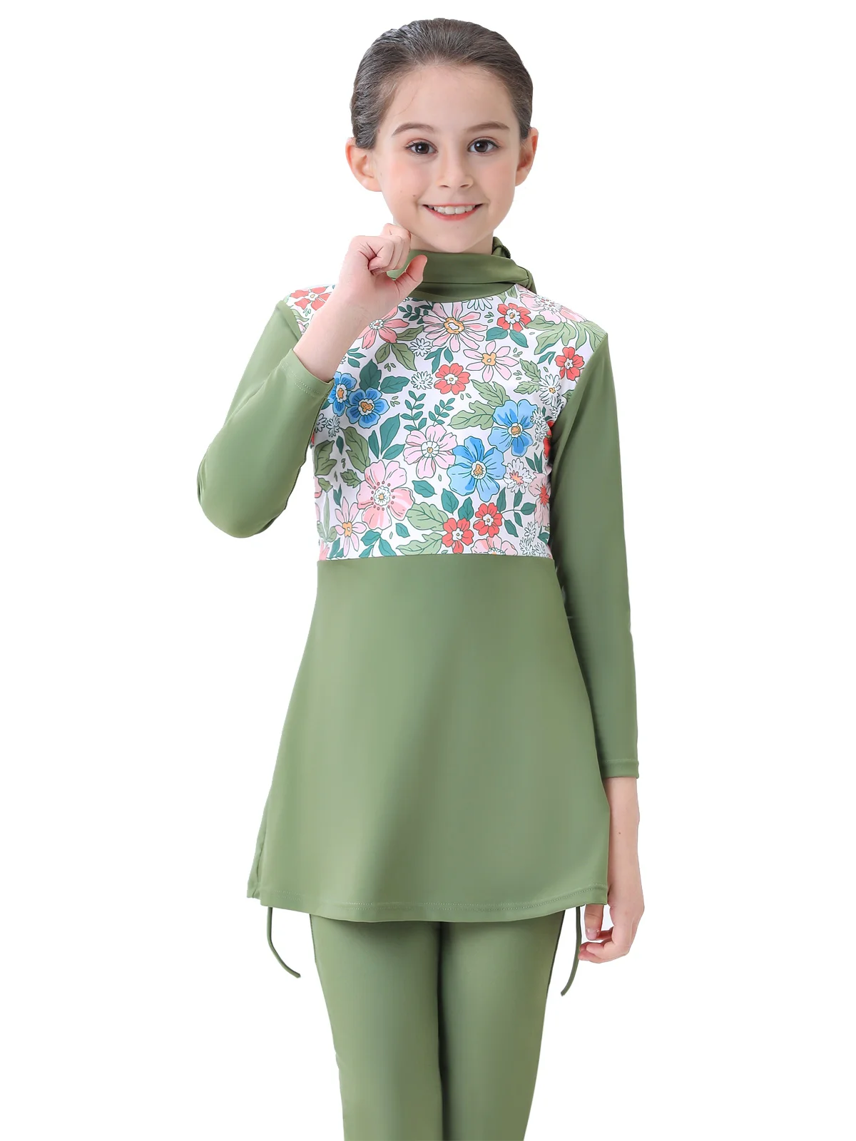 Muslim Swimwear Hijab Islamic Swimsuit for Girls Muslim Swimwear Children's Modest Long Sleeve Burkini 2 Piece Swimming Suit