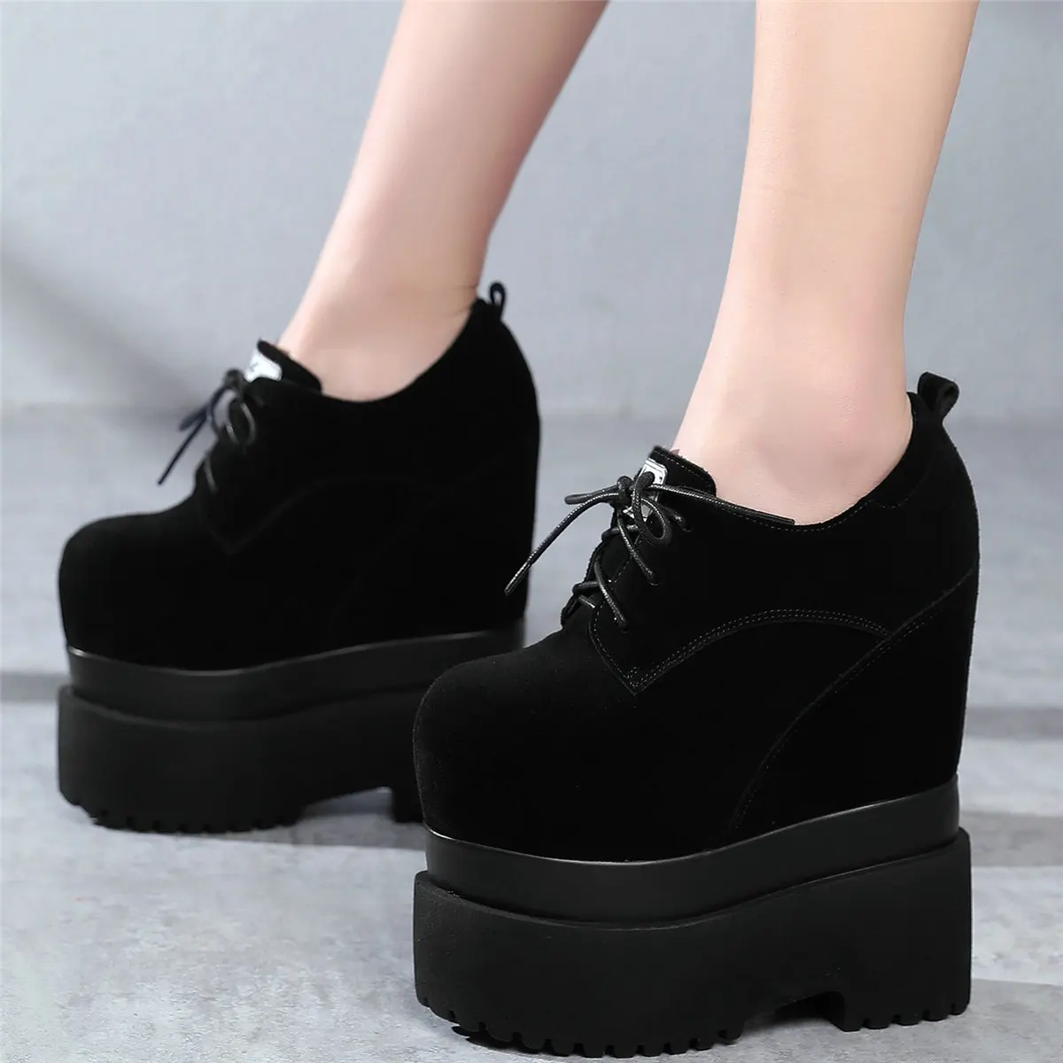Fashion Sneakers Women Genuine Leather Wedges High Heel Motorcycle Boots Female Round Toe Chunky Platform Pumps Casual Shoes
