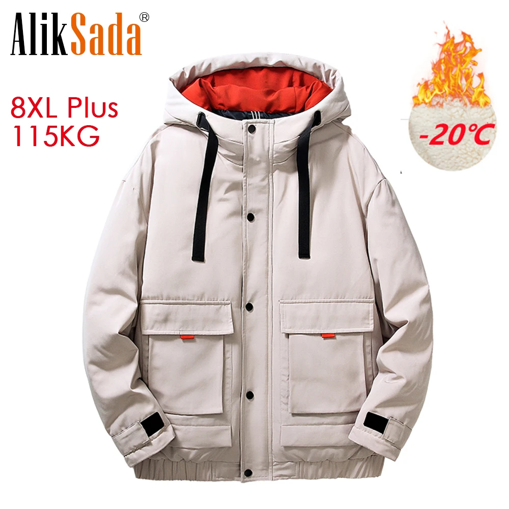 

2022 Men New Winter Long Casual Thick Hooded Wool Coat Waterproof Jacket Men Coat Loose Large Pockets Warm Fashion Parka Men's