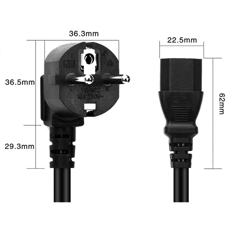 Durable EU 3-Prong Power Supply Cable with Copper Wire