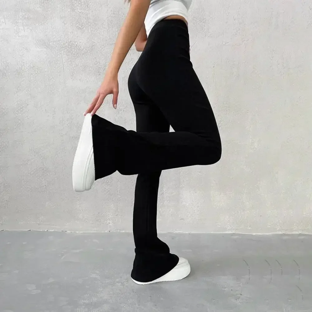 Polyester Fiber Pants Flared Leg Shape Pants High Elastic Waist Women's Yoga Pants with Flared Hem Soft Warm Fabric for Fall