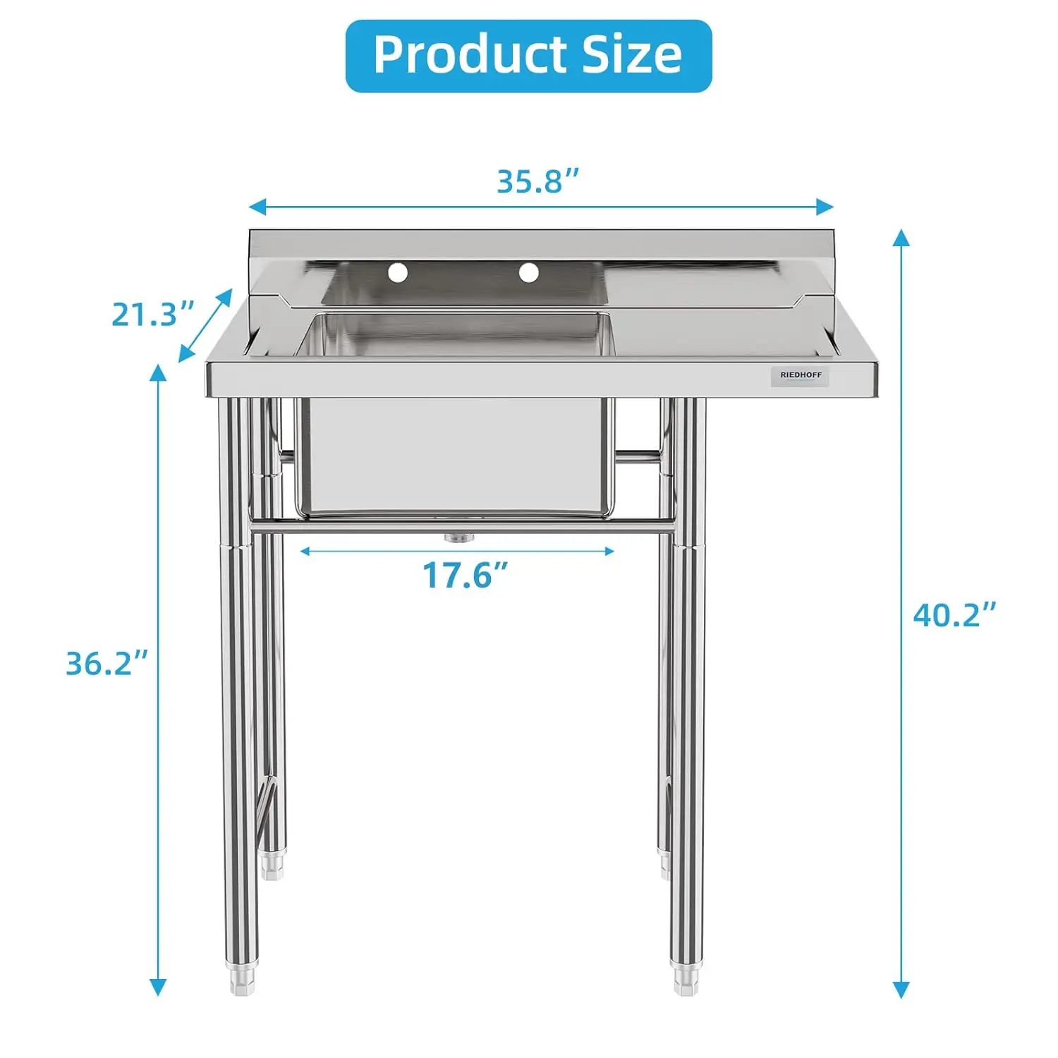 Single Bowl Stainless Steel Utility Sink With Drainboard,Commercial Kitchen Sink For Laundry, Backyard, Garage, Restaurant 3