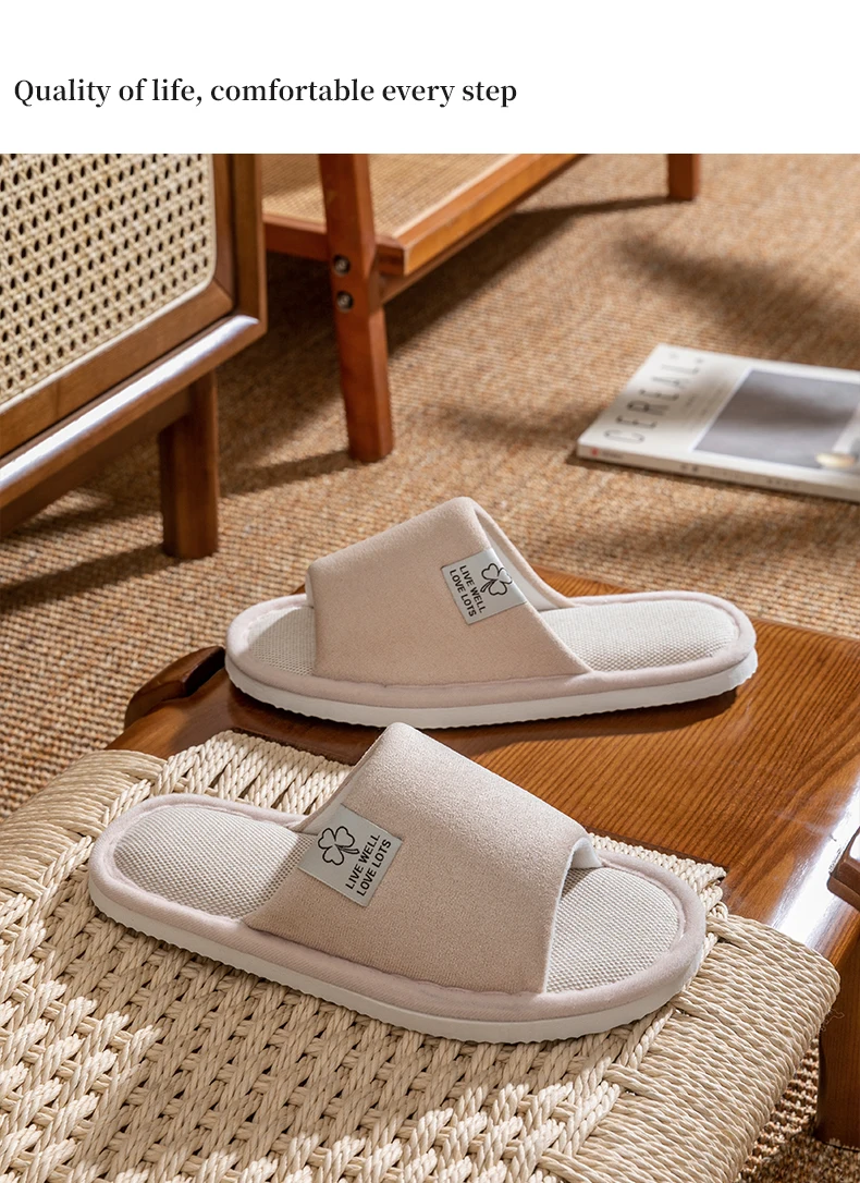 Men's Breathable Open-Toe House Slippers - Comfortable Linen Indoor Slides, Anti-Slip & Odor-Resistant Bedroom Winter Slippers