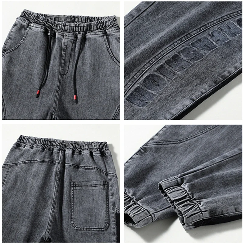 Plus Size 6XL 7XL Autumn Jeans Men Stretched Jogger Loose Harem Large Casual Ankle-Length Blue Boys Denim Trousers Male Pants