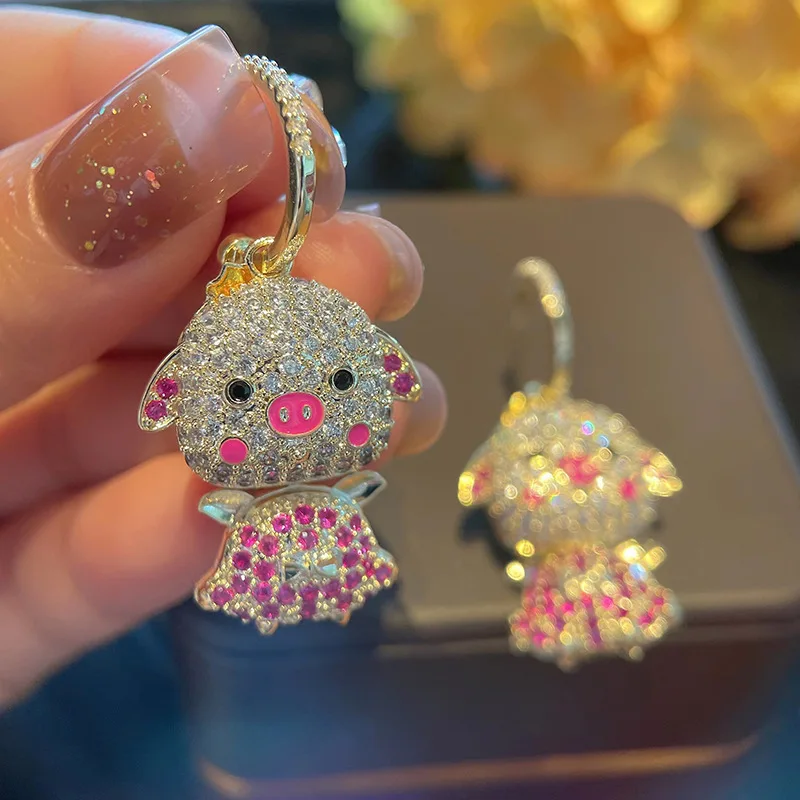 

Fashion Sweet Cute Pig Dangle Earrings 925 Silver Needle Korean Design Luxury Wedding Jewelry Gold Plated Eardrop