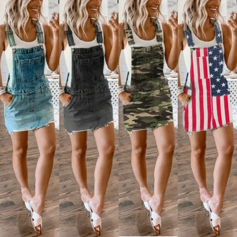 

Fashion Summer Ladies Denim Skirt Strap Skirt Slim Suspender Skirt Dress 4 Colors S-3XL