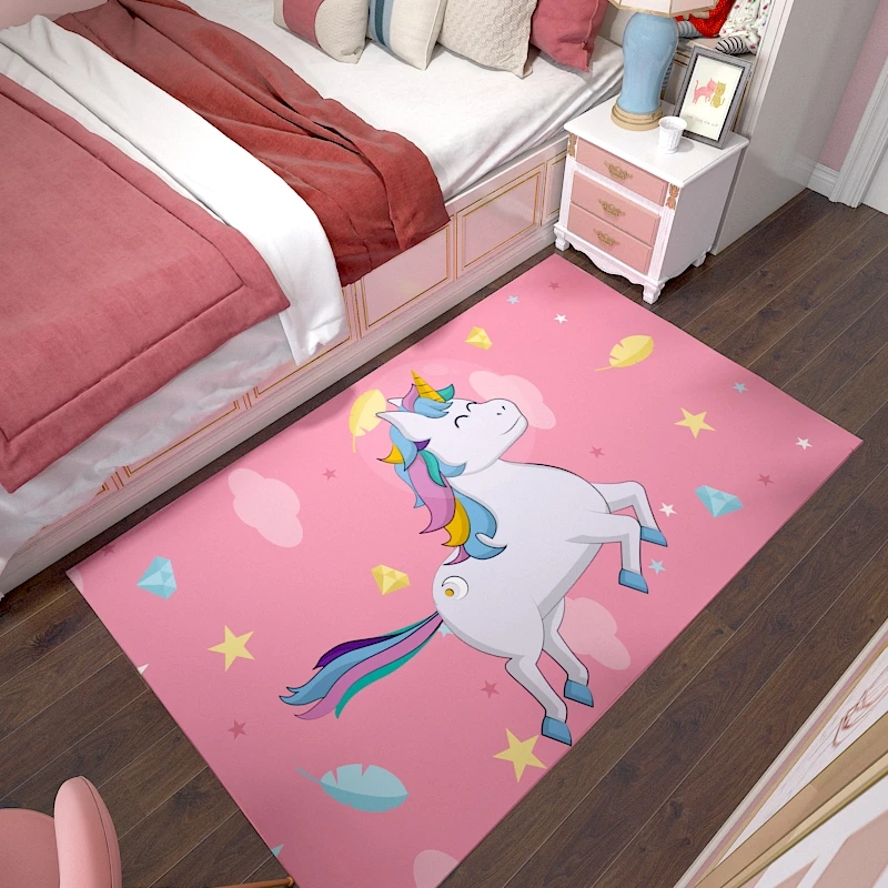 Floor Mat Pink Unicorn Series Carpet Cartoon 3D Printing Pattern Children's Room Crawling Mat Girl Room Decoration Accessories Carpet
