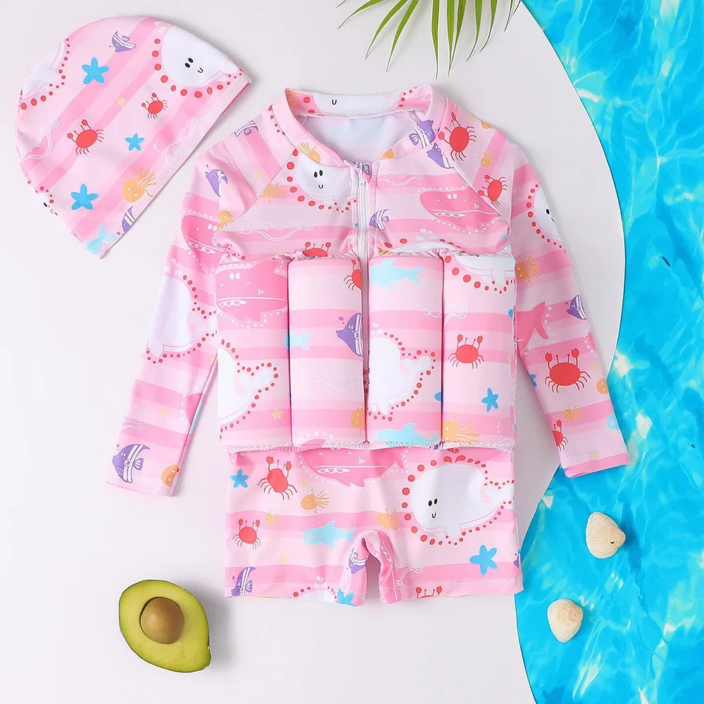 Children's Buoyancy Swimsuit Cartoon Print Swimwear Kid One-Piece Floating Rash Guards Bathing Clothes Boys Girls Swimming Suits children swimwear